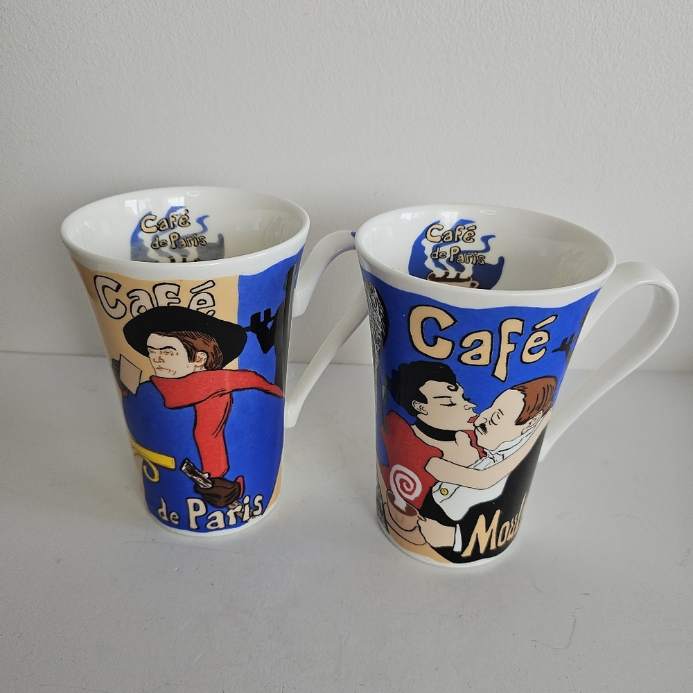 Vintage Roy Kirkham Cafe De Paris Moulin Rouge England 2004 mugs, set of 2